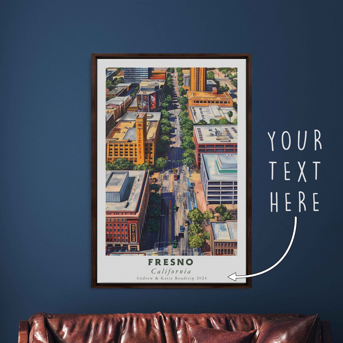 Fresno California Downtown Aerial Street Historic Theater View Poster - Image 3