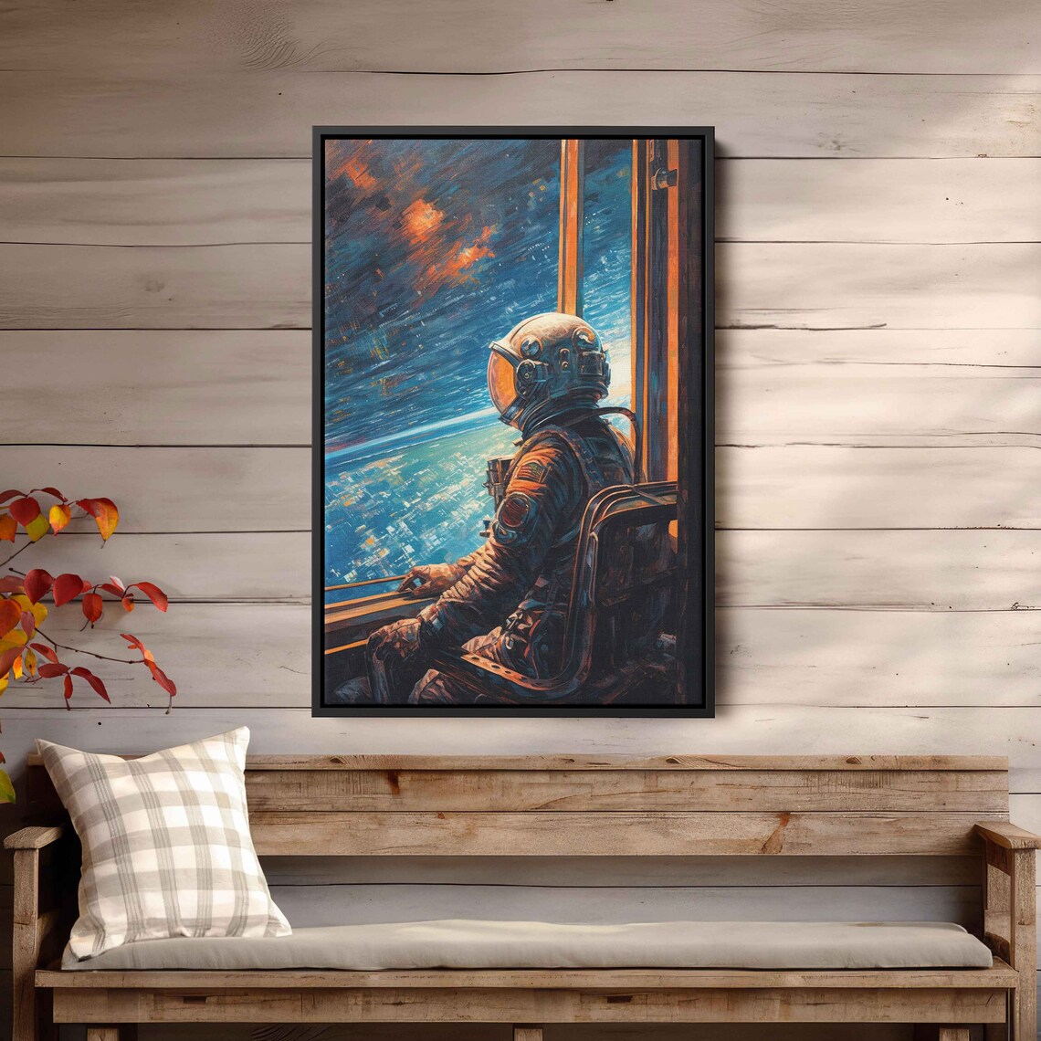 Astronaut Gazing Through Window at Earth Vibrant Space Painting Wall Art - Image 3