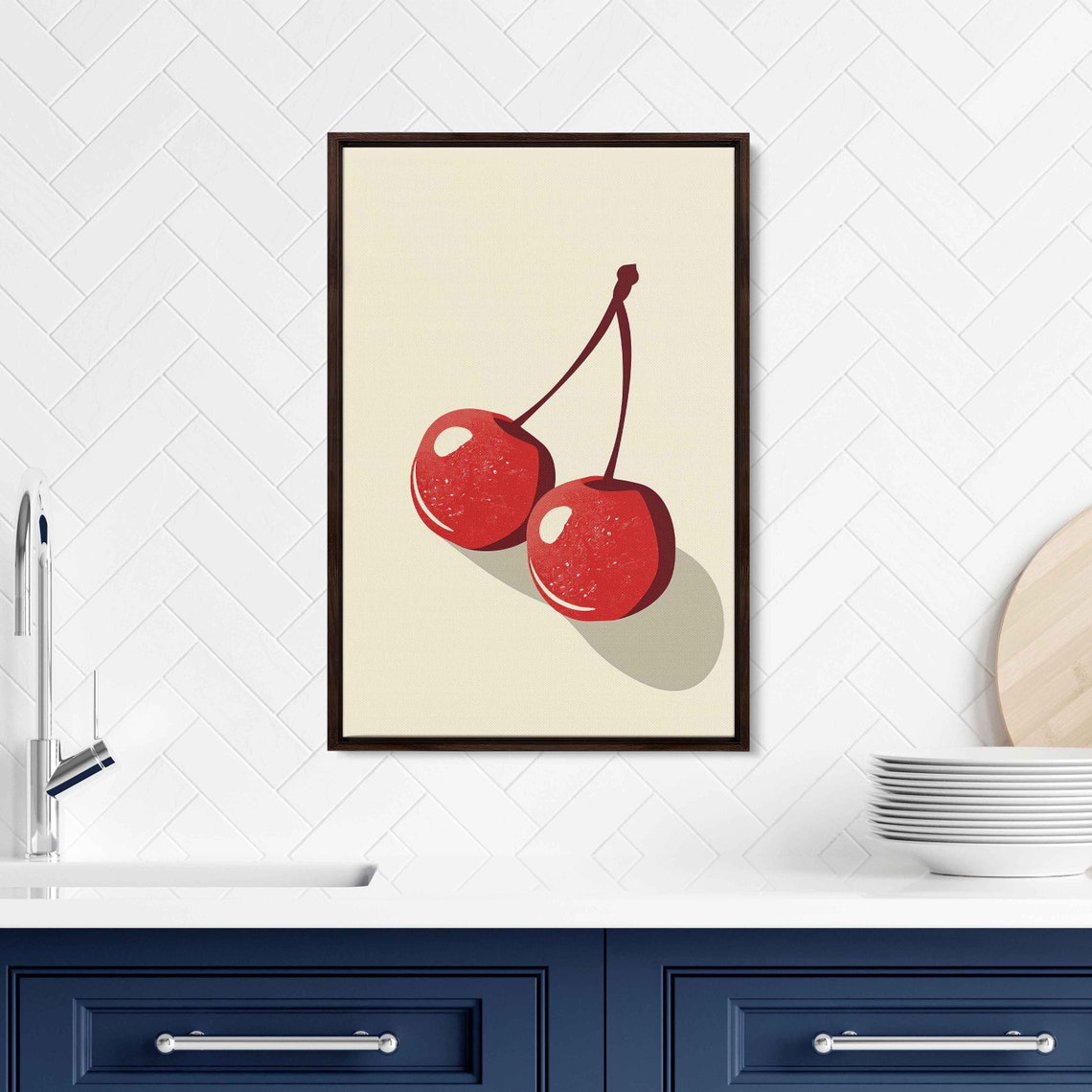 Pair Of Cherries Wall Art Print Matisse Style Simple Art Pastel Fruit Painting Ready To Hang