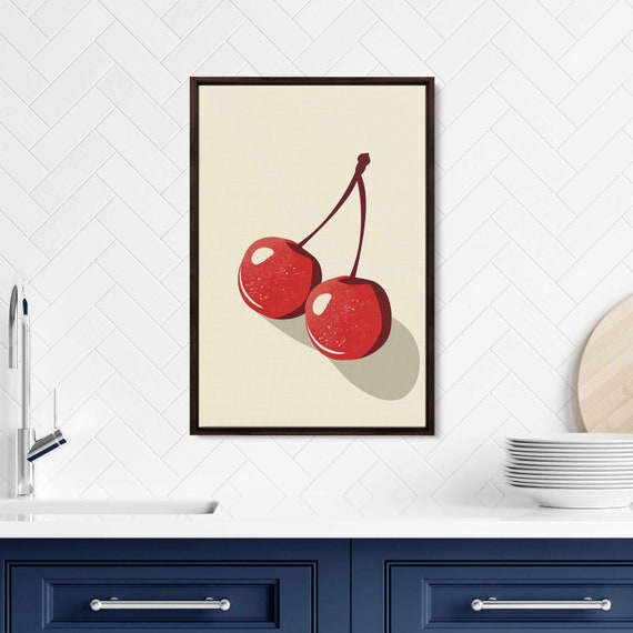 Pair Of Cherries Wall Art Print Matisse Style Simple Art Pastel Fruit Painting Ready To Hang