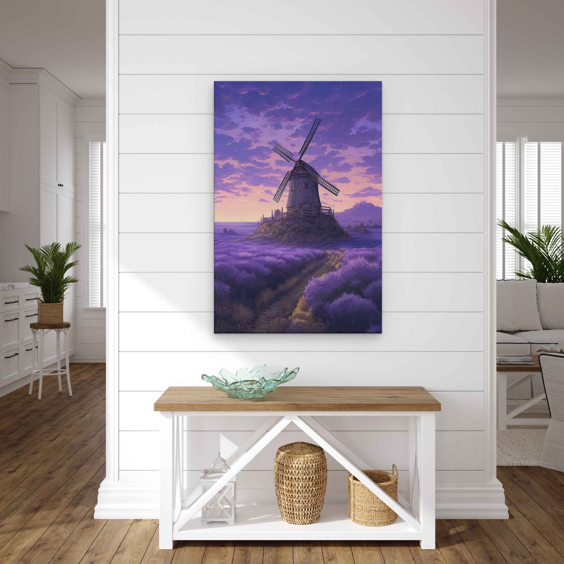 Lavender Field Windmill Twilight Impressionist Oil Painting Poster - Image 2