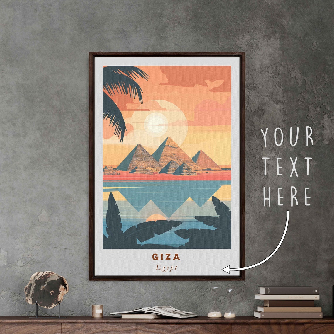 Giza Egypt Pyramids Sunset Palm Silhouette Desert Travel Poster