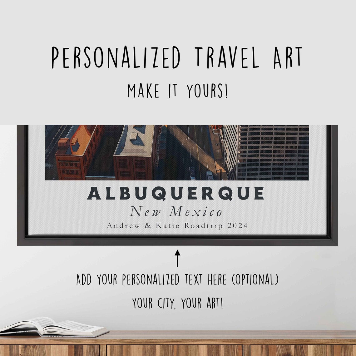 Albuquerque New Mexico Downtown Aerial Mountain Backdrop Travel Poster - Image 4