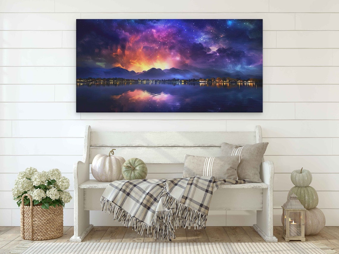 Neon Galaxy Sky Over Mountain Lake Colorful Night Reflection Poster - Image 4