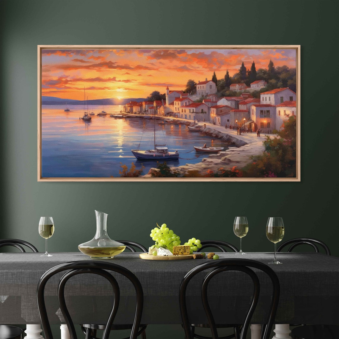 Mediterranean Coastal Town Sunset Harbor Sailboats Vertical Poster - Image 2