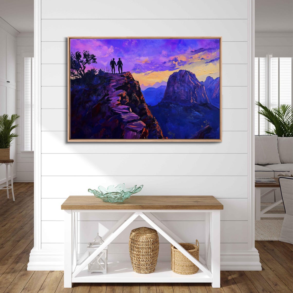 Angels Landing Trail Wall Art Print Twilight Sky Hikers Silhouette Purple Blue Landscape