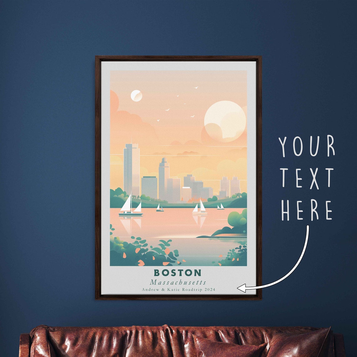 Boston Massachusetts Skyline Sailboats Harbor Sunset Travel Poster - Image 3