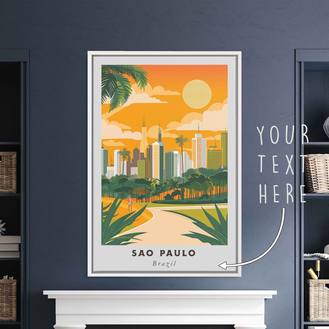 Sao Paulo Brazil Vintage Sunset Skyline and Park Retro Travel Poster