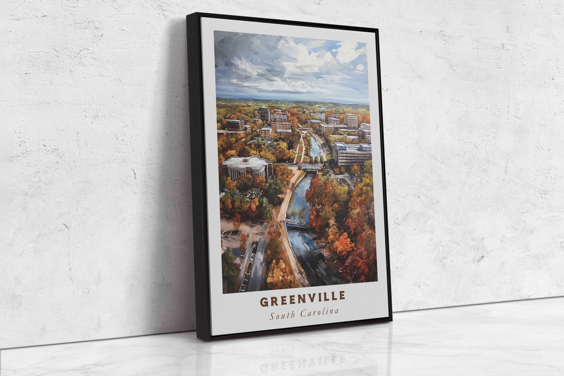 Greenville South Carolina Acrylic Painting Travel Art Framed Wall Art Framed Fine Art Poster Paper Print Travel Home Decor - Image 2