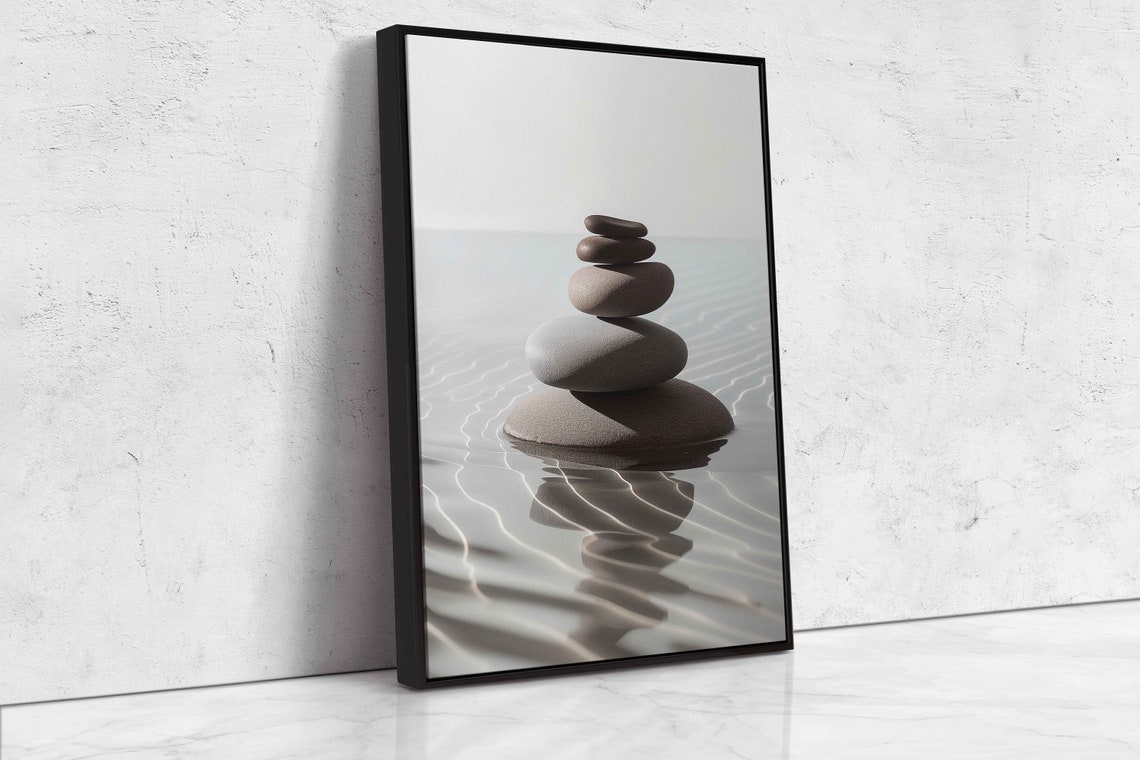 Zen Balancing Stones in Rippled Water Minimalist Meditation Art Poster - Image 4