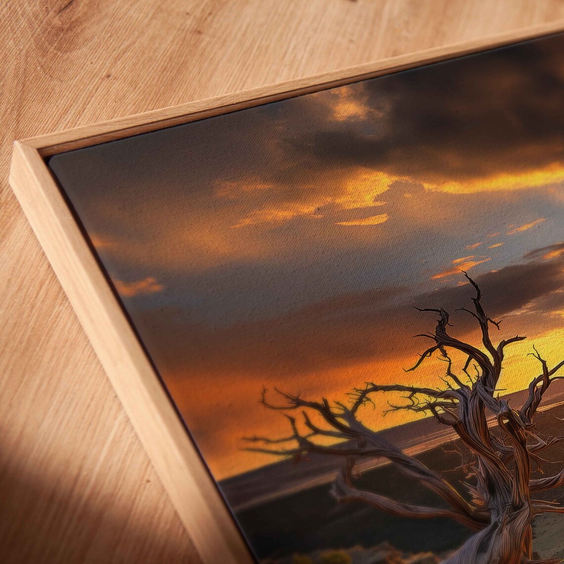 Lone Dead Tree During Sunset On Cliff Overhanging Mountain Valley Wall Art Print Nature Photo Ready To Hang - Image 2