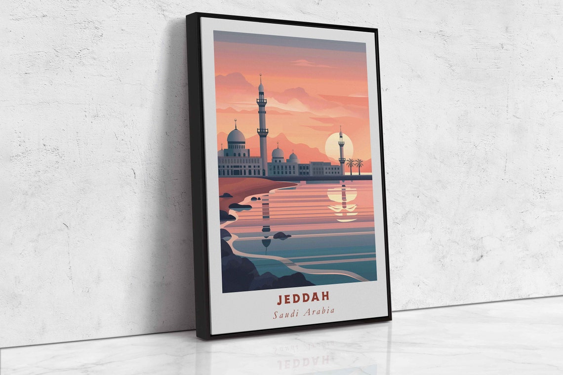 Jeddah Saudi Arabia Mosque Waterfront Sunset Ocean View Poster - Image 2