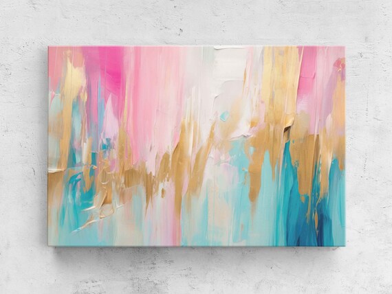Abstract Pastel Wall Art Textured Paint Style Print On Ready To Hang Framed Wall Art Bright Pastel Colors