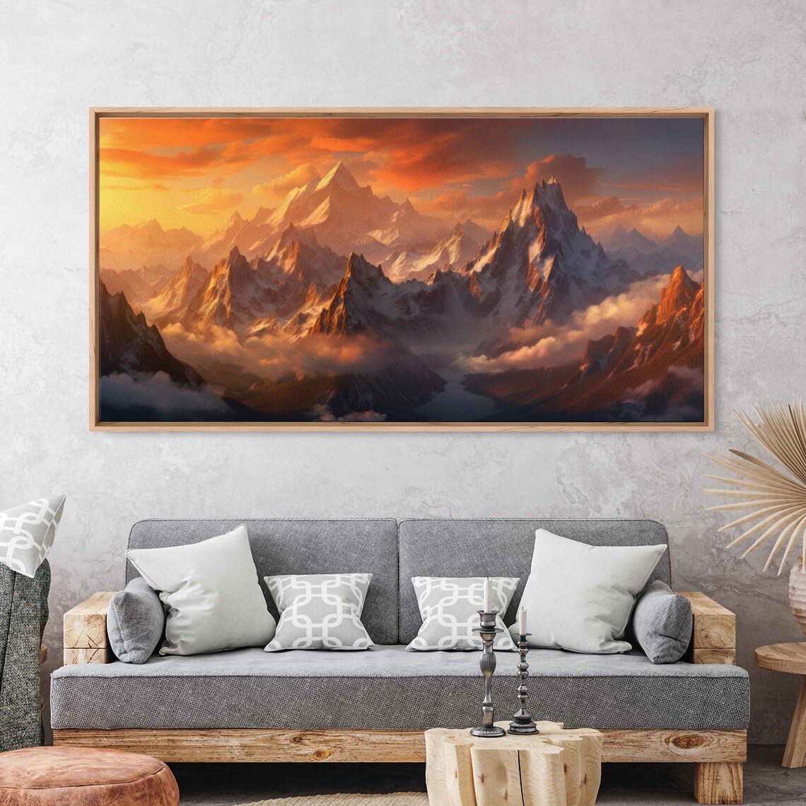 Mountain River Sunset Framed Print Ready To Hang Peaceful Classic Mountain Landscape