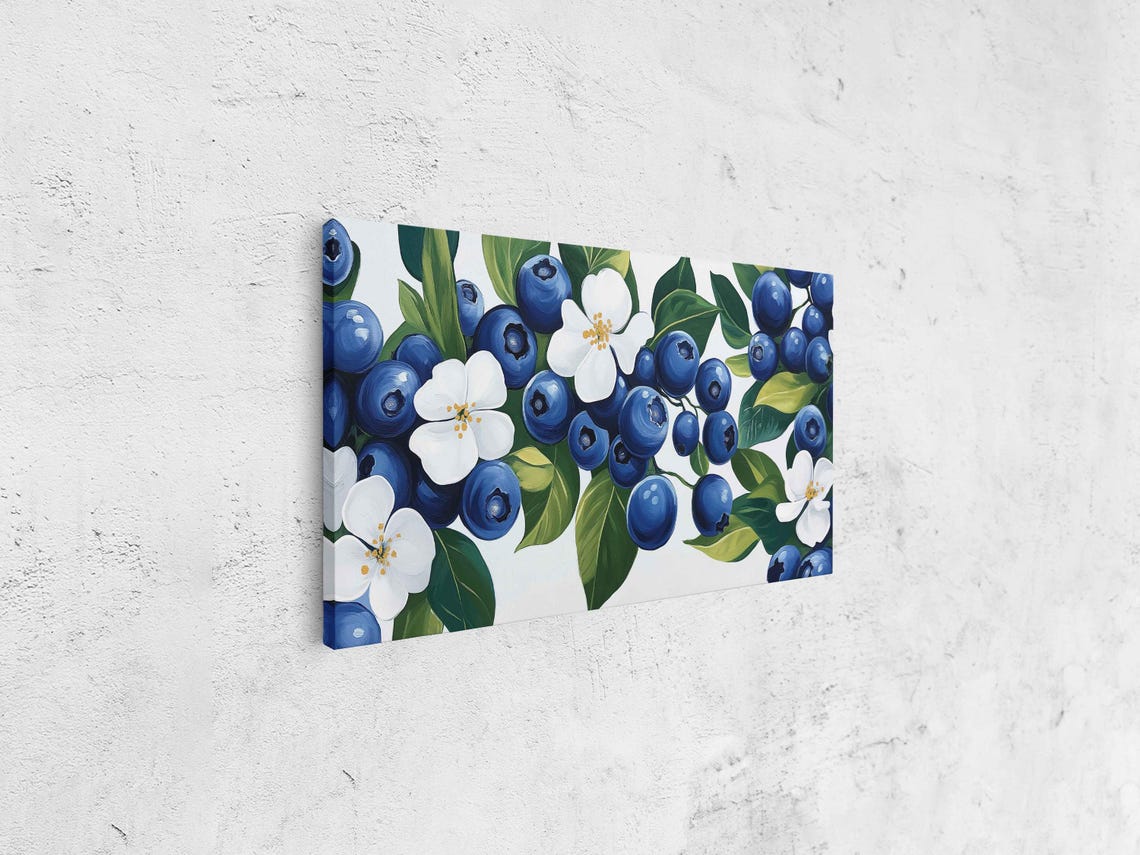 Fresh Blueberries White Blossoms Vines Bright Botanical Art Poster - Image 4