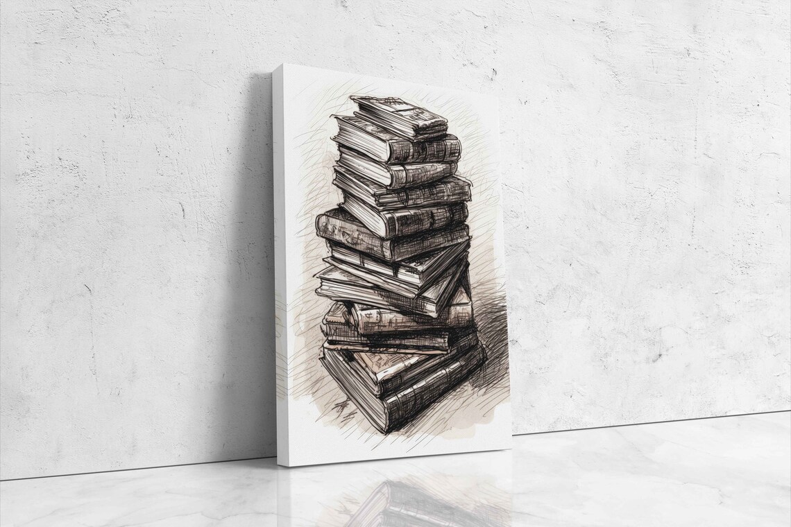 Stack Of Books, Expressive Drawing Illustration - Image 4
