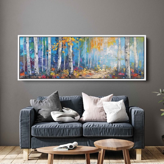 Birch Trees Lined Up Panoramic Acrylic Wall Art Print Impressionist Art Nature Wall Art Ready To Hang