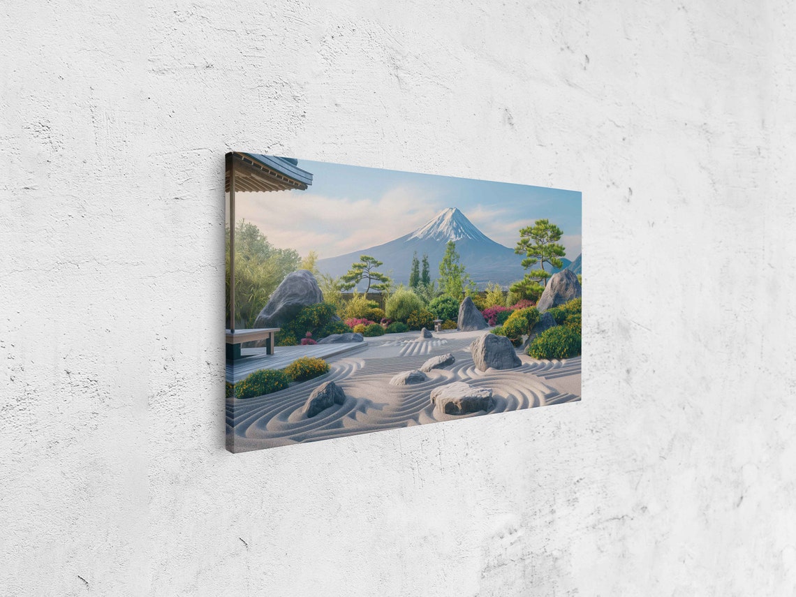 Mount Fuji Snow Peak Japanese Zen Rock Garden Raked Sand Vista Poster - Image 4