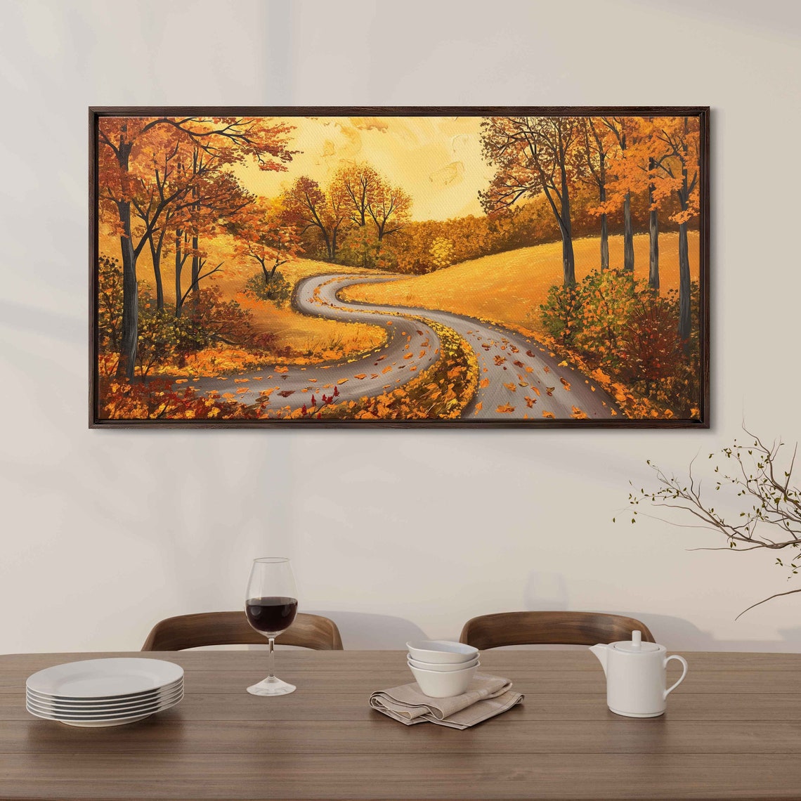 Winding Country Road Autumn Foliage Golden Fall Landscape Poster