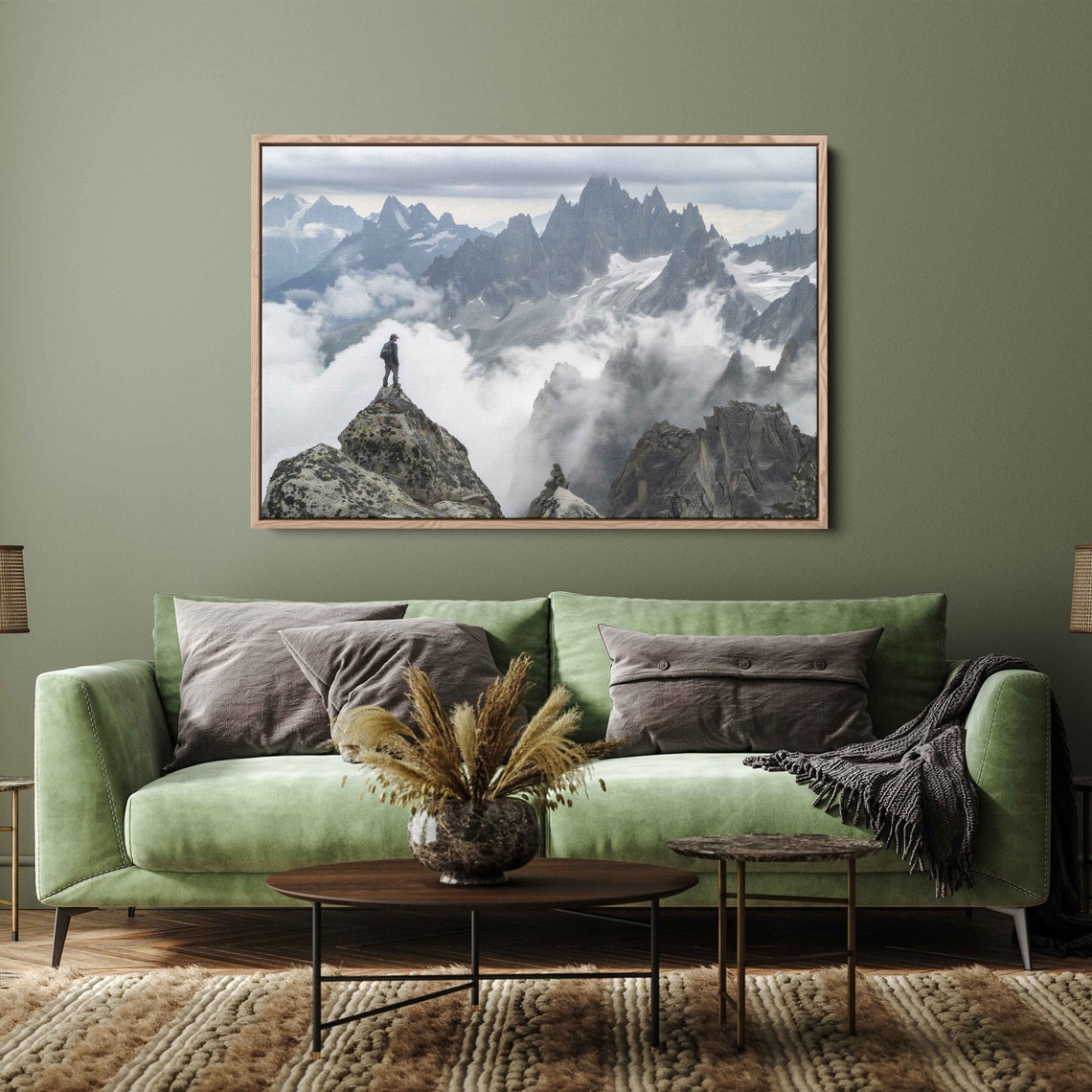 Lone Hiker Above Sea Of Clouds Jagged Peaks Summit View Poster - Image 3