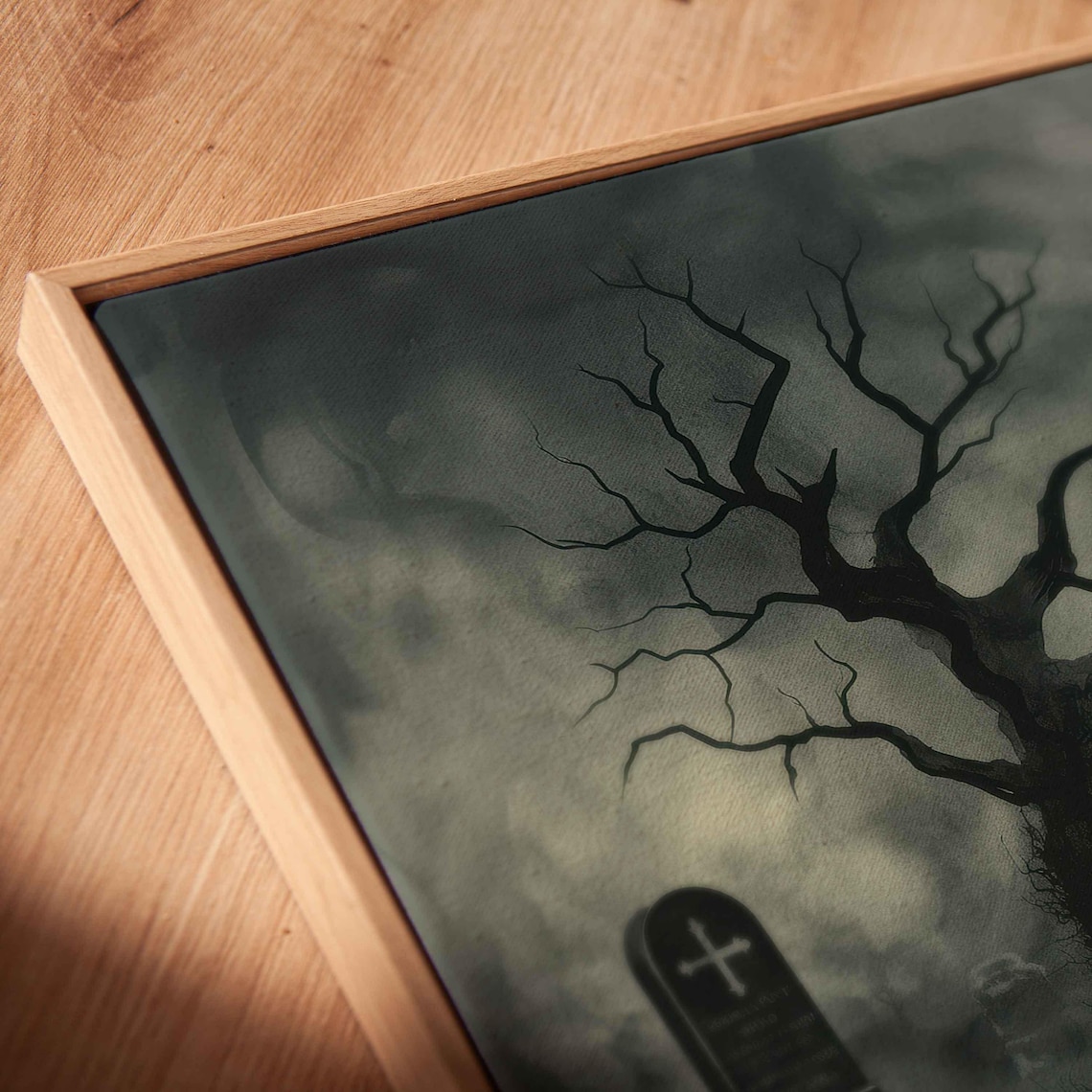 Foggy Night Gothic Graveyard Twisted Trees Dark Atmospheric Wall Poster - Image 2