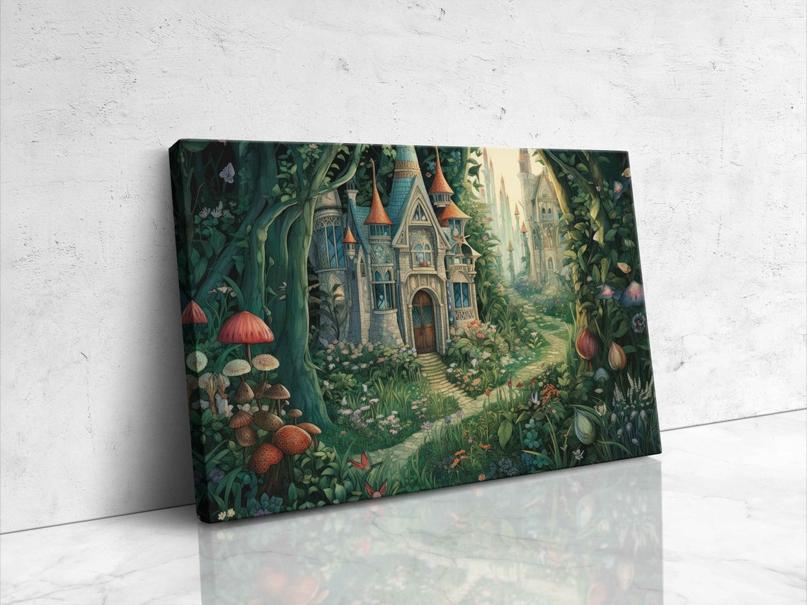 Fairy Tale Castle Enchanted Forest Mushroom Garden Fantasy Art Poster - Image 4