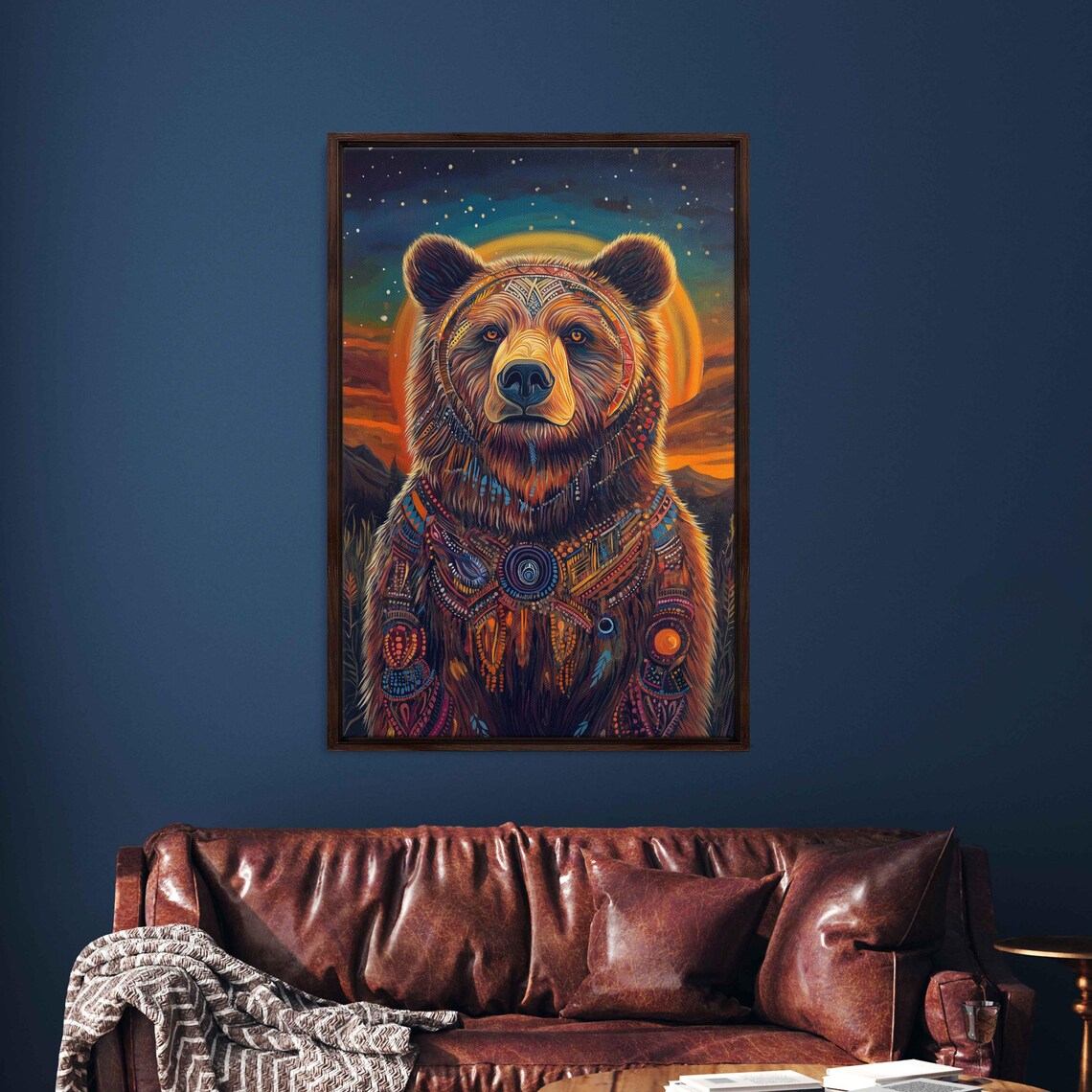 Grizzly Bear With Tribal Patterns, Starlit Night