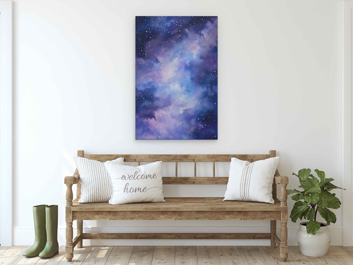 Purple Galaxy Starry Night Sky Watercolor Cosmos Nebula Art Poster - Image 2