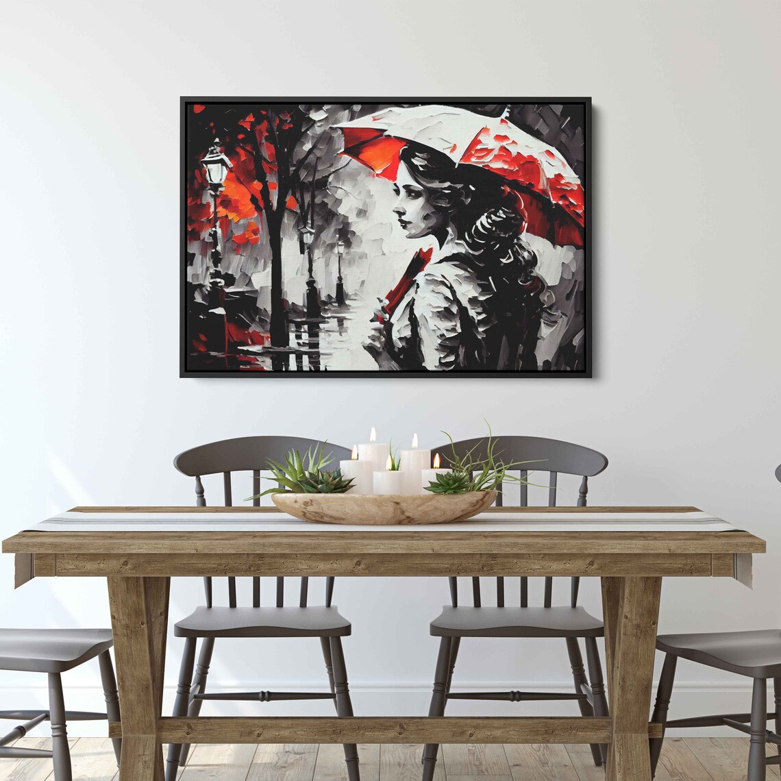 Woman With Umbrella, Black, White and Red Art Print - Image 2