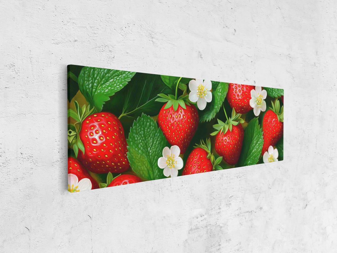 Glossy Red Strawberries With White Blossoms Painting Art Print - Image 4