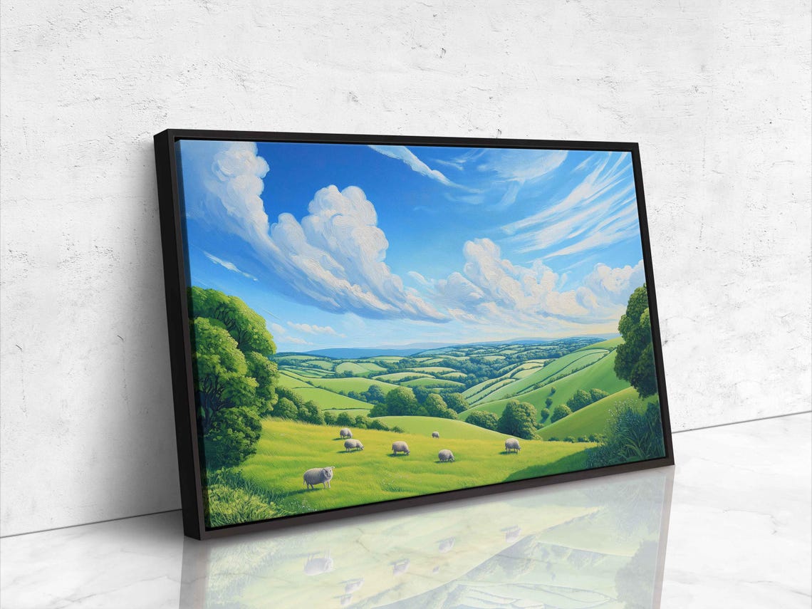 Sheep Grazing In A Lush Green Valley Under Big Clouds Poster - Image 4