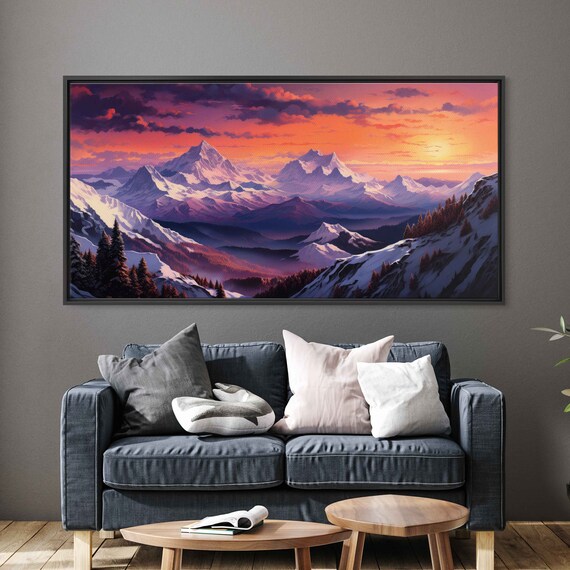 Mountain Range Warm Sunset Framed Print Ready To Hang