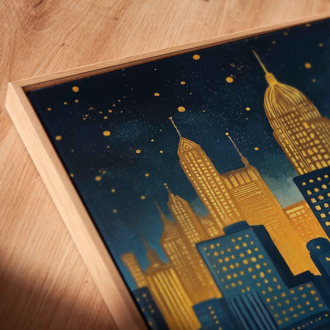 Golden Art Deco New York Skyline At Night Under Starry Sky Poster - Image 2