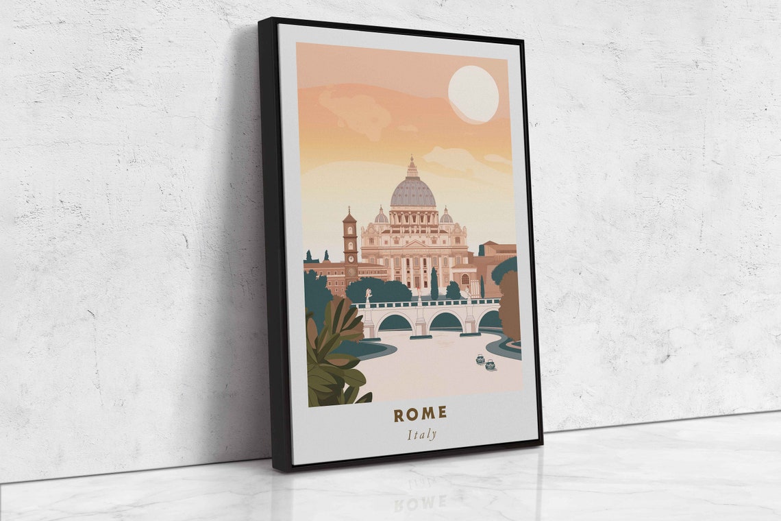 Rome Italy St Peters Basilica Sunset River Bridge Travel Poster - Image 2