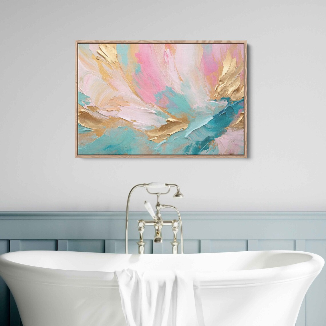 Textured Abstract Painting, Bright Pastel Colors