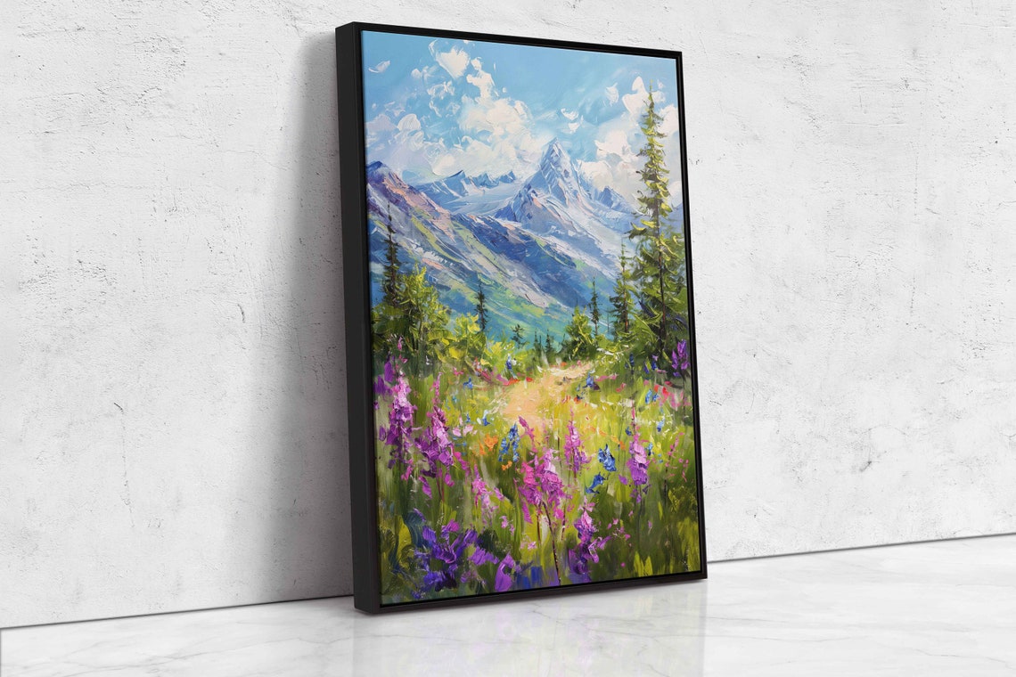 Alpine Wildflower Meadow Mountain Valley Snow Peak Summer Scene Poster - Image 4