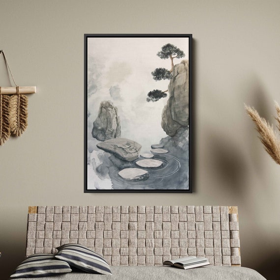 Japanese Stepping Stones Watercolor Zen Wall Art Print Ready To Hang Minimalist Japanese Art