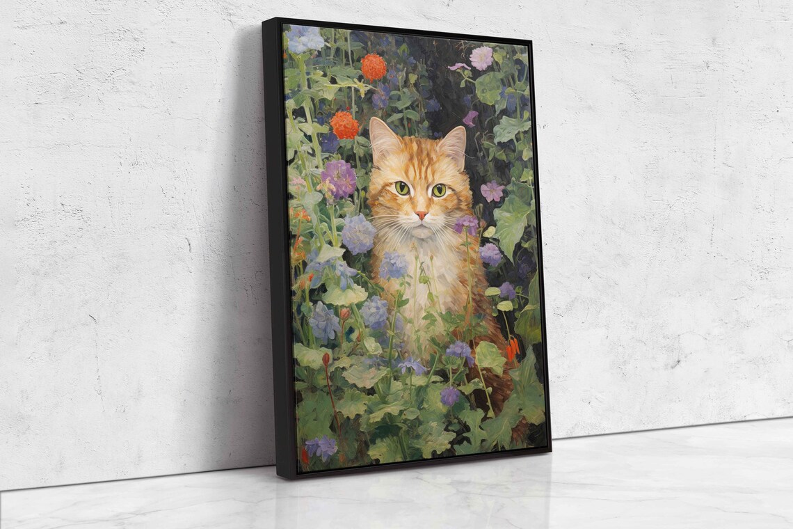 Orange Tabby Cat Sitting Among Colorful Wildflowers Garden Art Print - Image 4