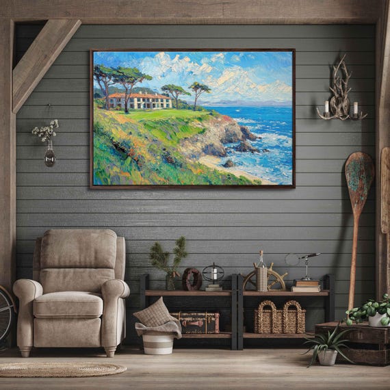 Cypress Point Golf Course Oil Wall Art Print Picturesque Fairways Gift For Golfer Golfing Green Coastline Ready To Hang