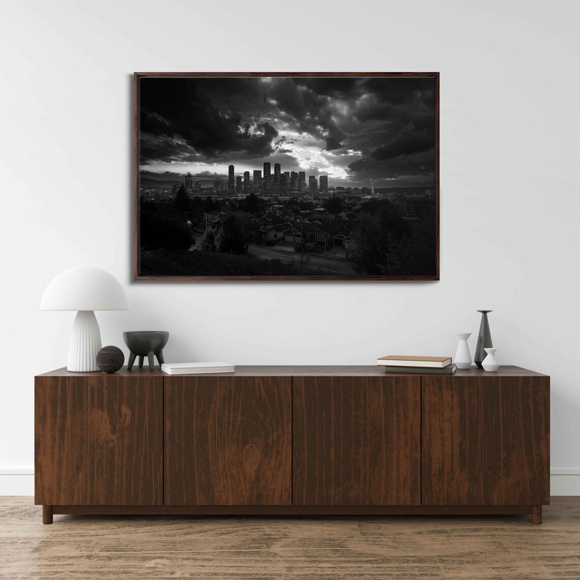 Urban Skyline Art Print, Dramatic Black And White Cityscape
