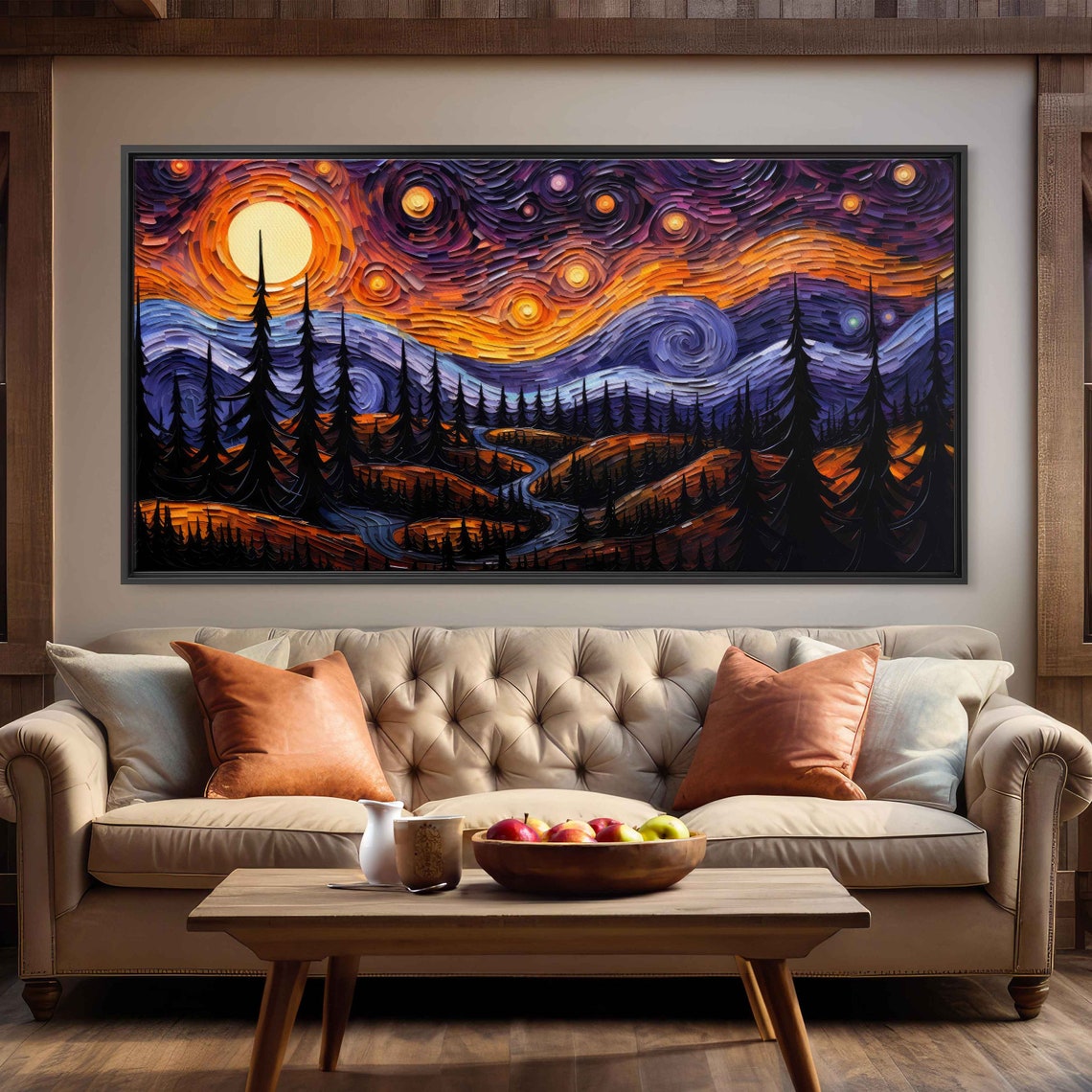 Starry Night Halloween Spooky Pine Forest Van Gogh Style Art Print - Image 2