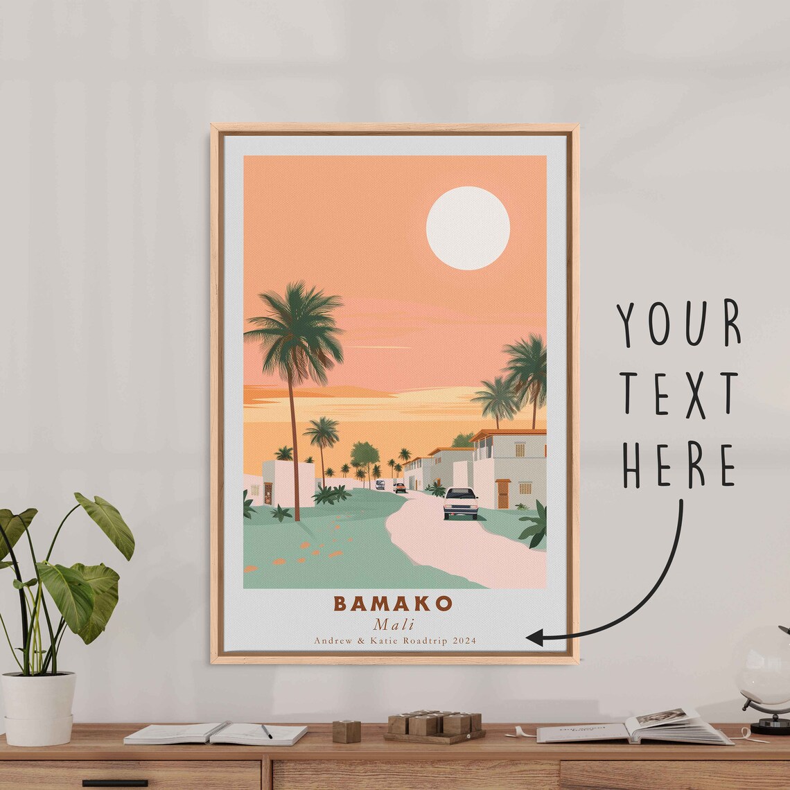 Bamako Mali Palm Street Warm Sunset Village Scene Travel Poster - Image 3