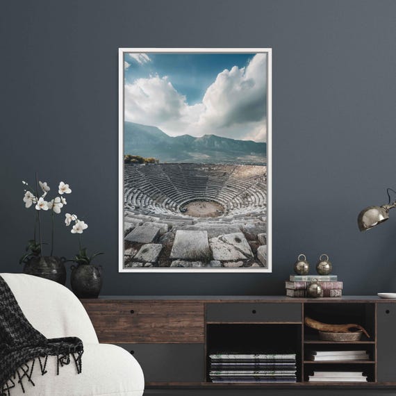 Ancient Greek Amphitheater Ruins Wall Art Print Dramatic Sky Greek Mythology Stone Building Ready To Hang