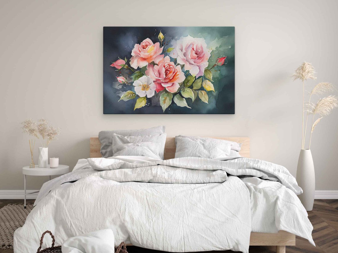 Roses Watercolor Painting On Print Ready To Hang Mothers Day Gift - Image 3