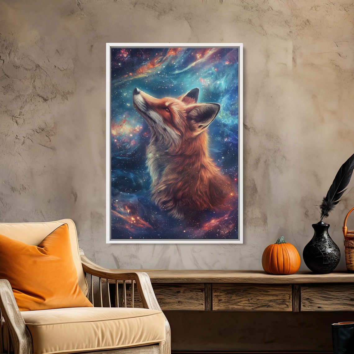Starry Night Orange Fox Painting Framed Print Ready To Hang - Image 2