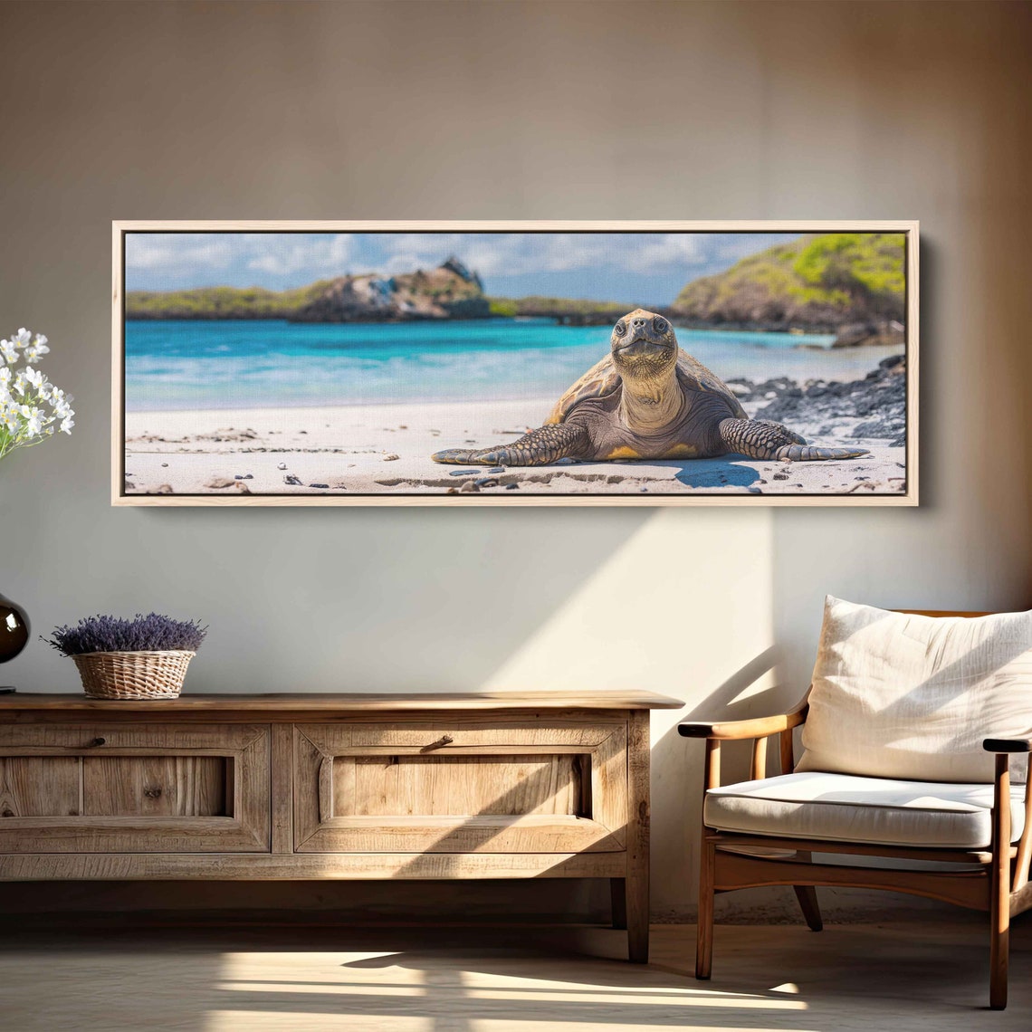 Smiling Sea Turtle Close Up On Sandy Beach Ocean Front Art Poster - Image 3