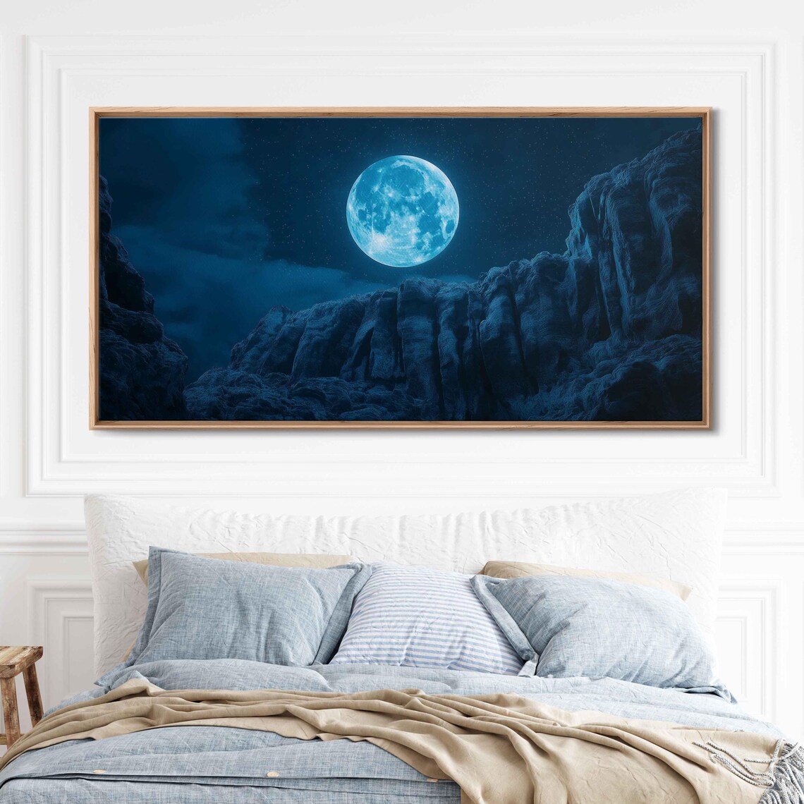 Mystical Cracked Moon Over Luminescent Cliffs Art Print