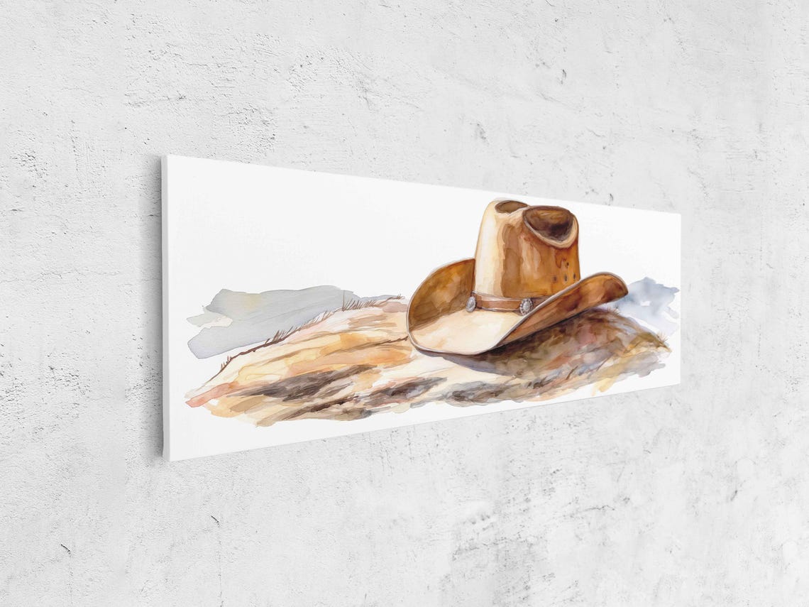 Watercolor Cowboy Hat Rustic Tan Brown Panoramic Wall Poster - Image 4