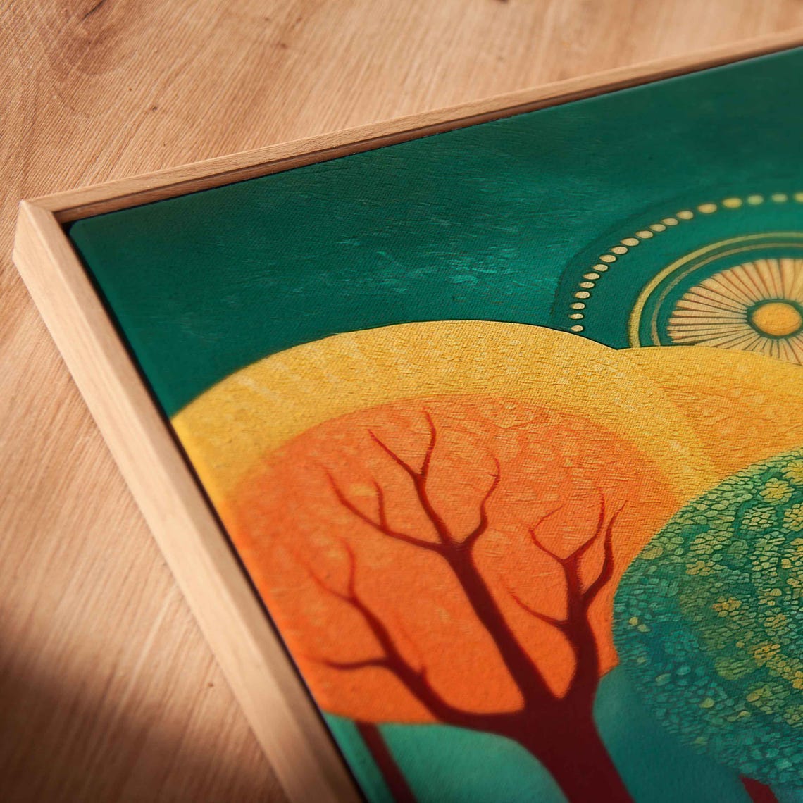 Vibrant Art Deco Stylized Trees Golden Sunburst Panoramic Poster - Image 2