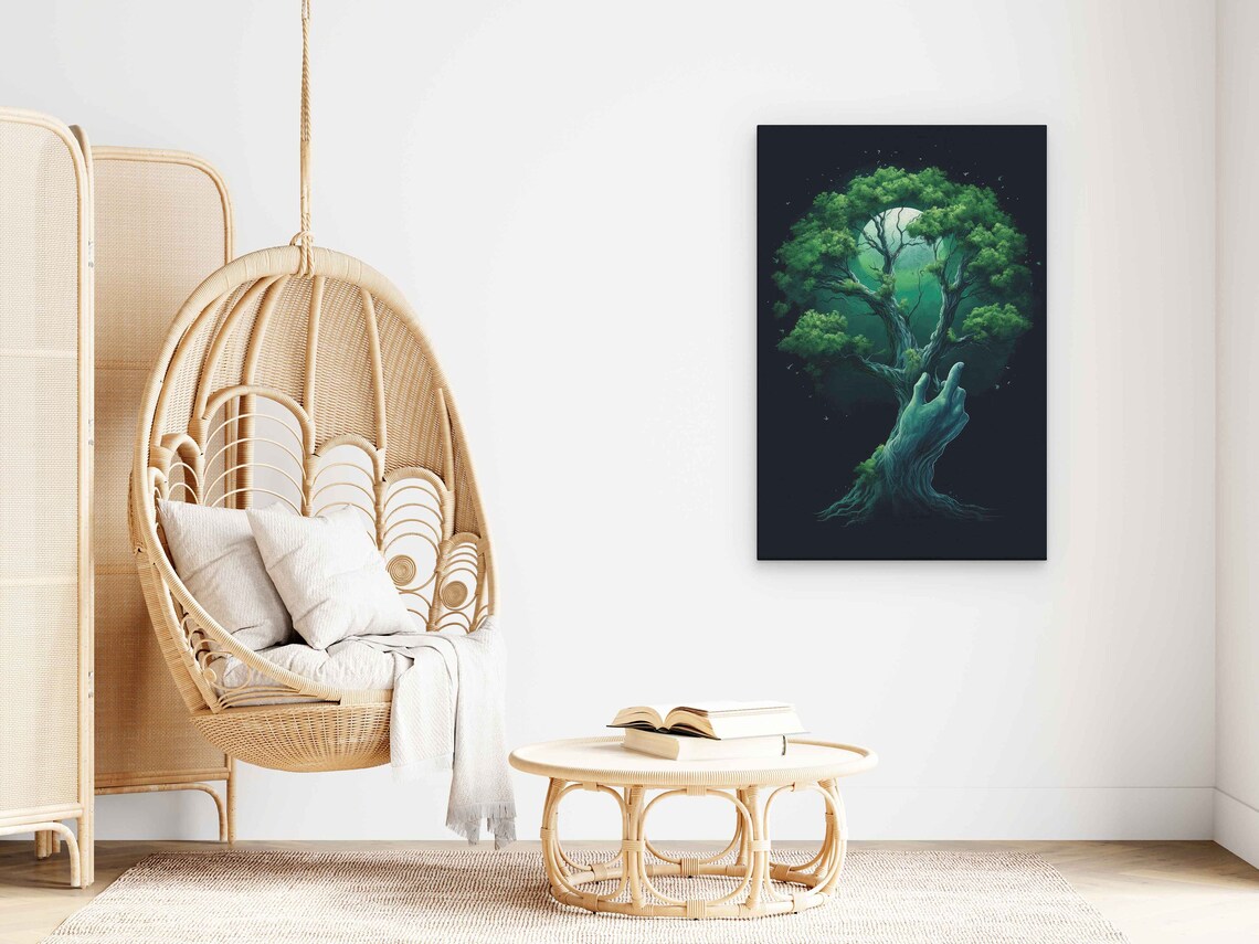 Green Tree Hand Trippy Wall Art Print Framed Ready To Hang - Image 3